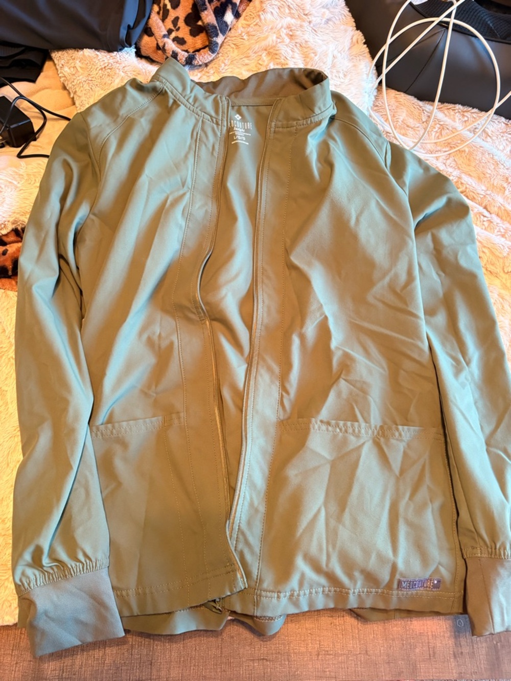 MedCouture Olive Green Zip Scrub Jacket